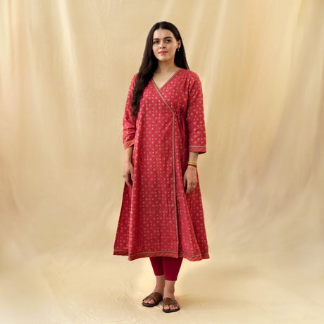 All over printed Chanderi kurta with a wrap front detail