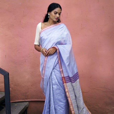 Elegant Light Magenta Peace Silk Saree with a classy rich contrast border