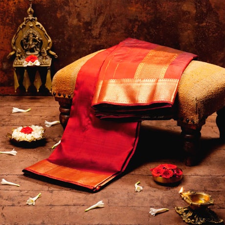Scarlet Red & Gold  Pure Silk Energized Saree