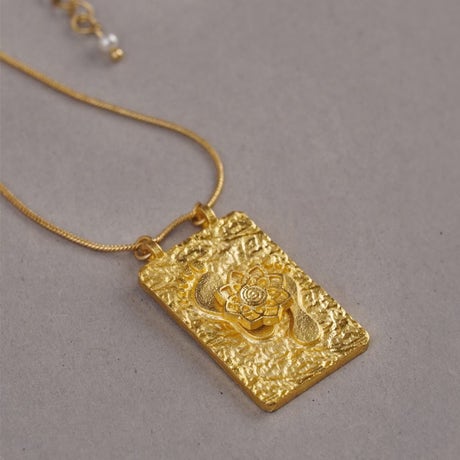 Padam and lotus textured brass pendant with Chain