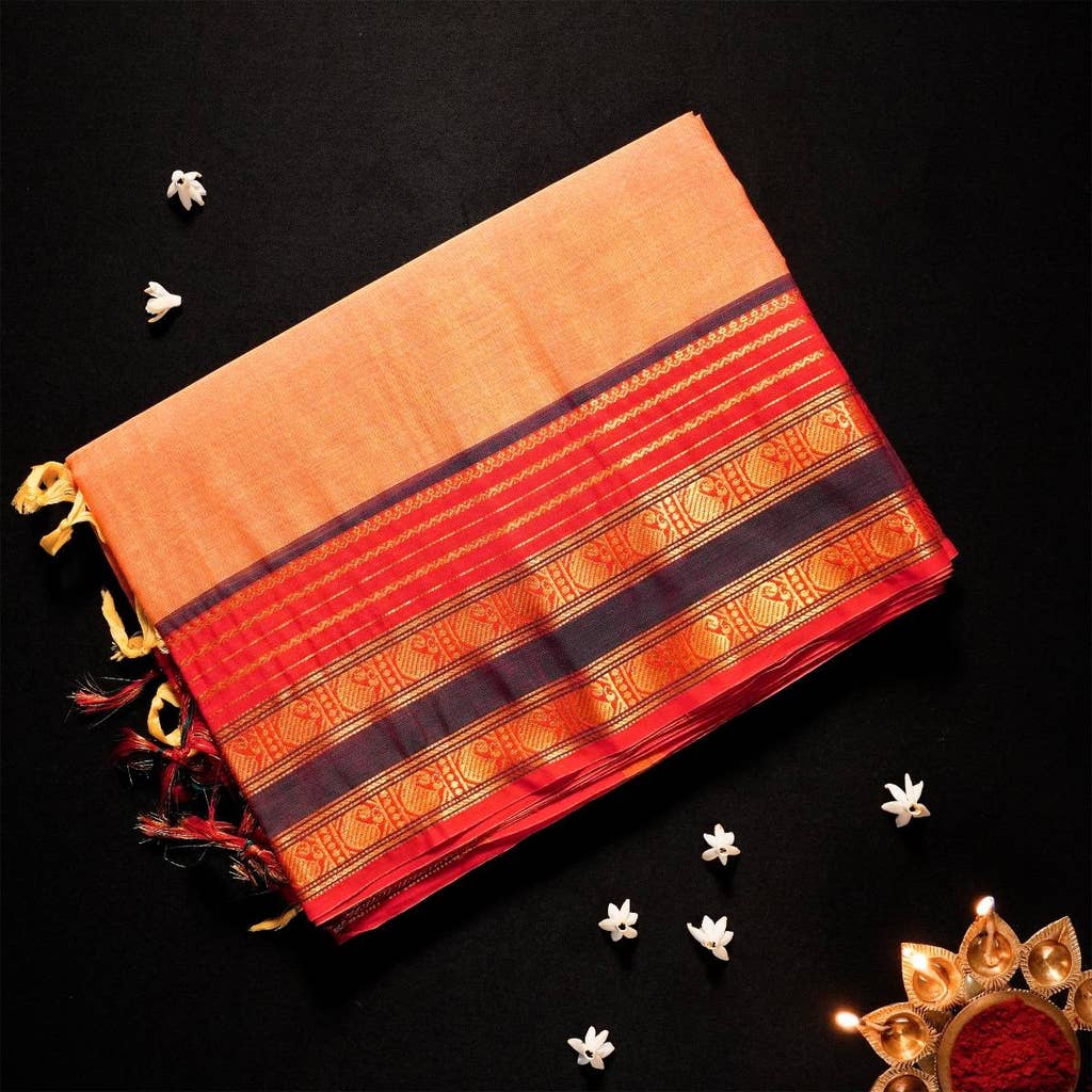 Rich Orange & Red Cotton Energized Saree