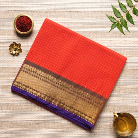 Scarlet Red, Gold, & Deep Violet Cotton Energized Saree