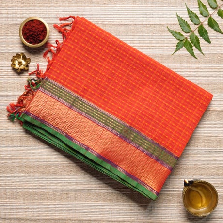 Rich Orange, Green, & Royal Purple Cotton Energized Saree