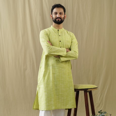 Yarn Dyed Full Sleeve Slub Cotton Kurta - Lt. Green