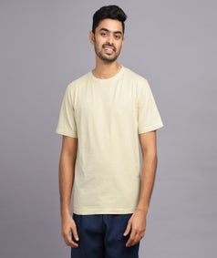 Unisex Overdyed Beige Yellow Melange Cotton Crew Neck T-Shirt 