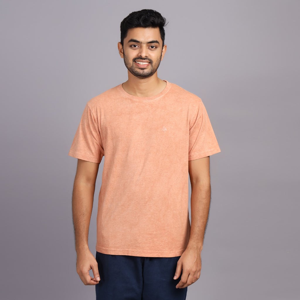 Unisex Overdyed Crayola Peach Melange Cotton Crew Neck T-Shirt