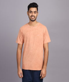 Unisex Overdyed Crayola Peach Melange Cotton Crew Neck T-Shirt