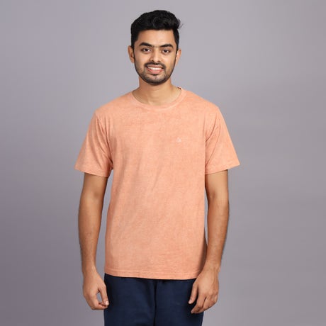 Unisex Overdyed Crayola Peach Melange Cotton Crew Neck T-Shirt