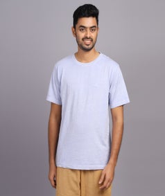 Unisex Overdyed Blue Silver Melange Cotton Crew Neck T-Shirt