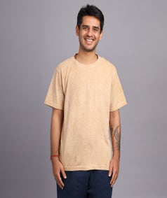 Unisex Overdyed Wheat Brown Melange Cotton Crew Neck T-Shirt 