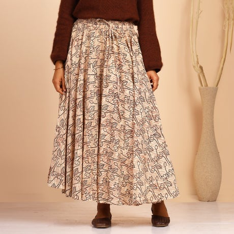 Handblock Printed Black Flared Skirt Ft. Charming Lotus Motifs