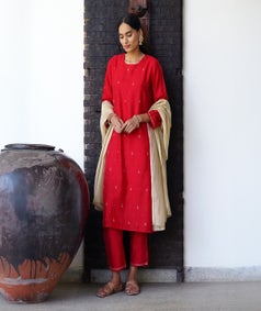 Round neck Straight Kurta SET with pocket pants