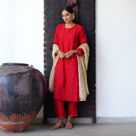Round neck Straight Kurta SET with pocket pants