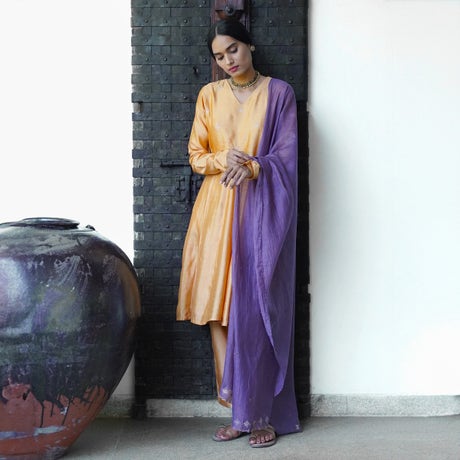 V neck Godet Kurta SET with pants