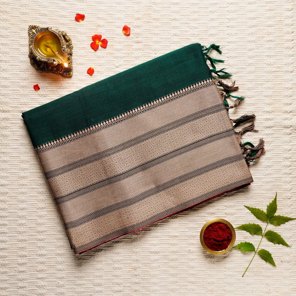 Midnight Green and Cream Cotton Energized Saree