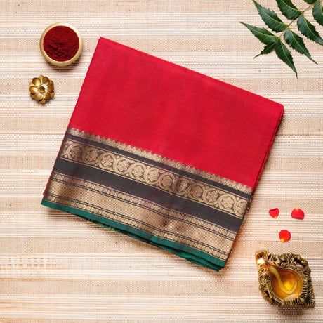 Scarlet Red, Black & Gold Cotton Energized Saree