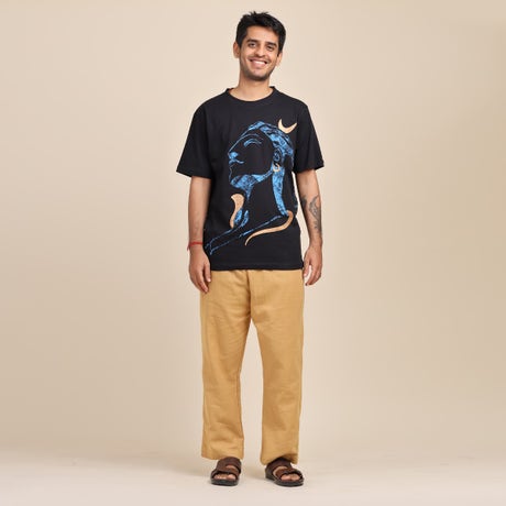 Adiyogi Abharanam - T Shirt with Copper print details (Black-blue print) 