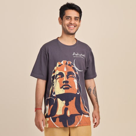 Adiyogi Vintage Essence Cotton T-shirt (Dark Grey)