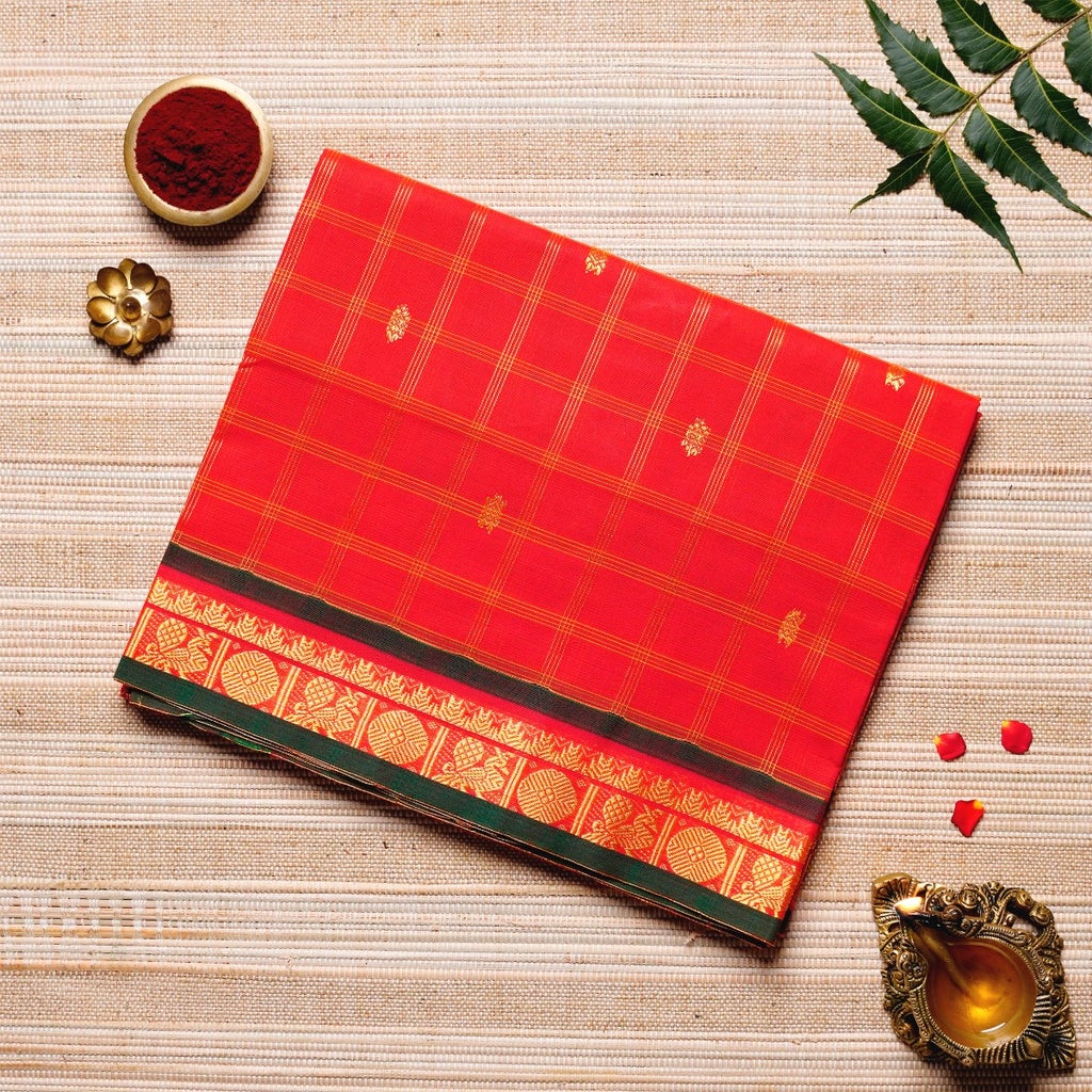 Scarlet Red, Black & Gold Energized Saree