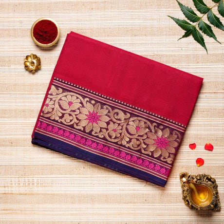 Maroon, Gold & Magenta Cotton Consecrated Saree