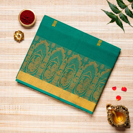 Pine Green, Yellow, and Golden Cotton Energized Saree