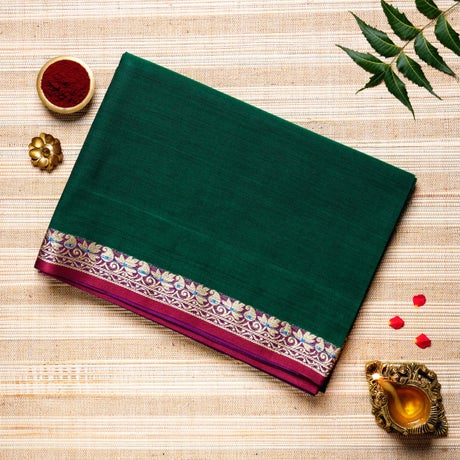  Deep Jungle Green & Maroon Cotton Energized Saree