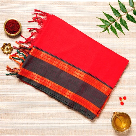  Red, Orange & Grey Cotton Energized Saree