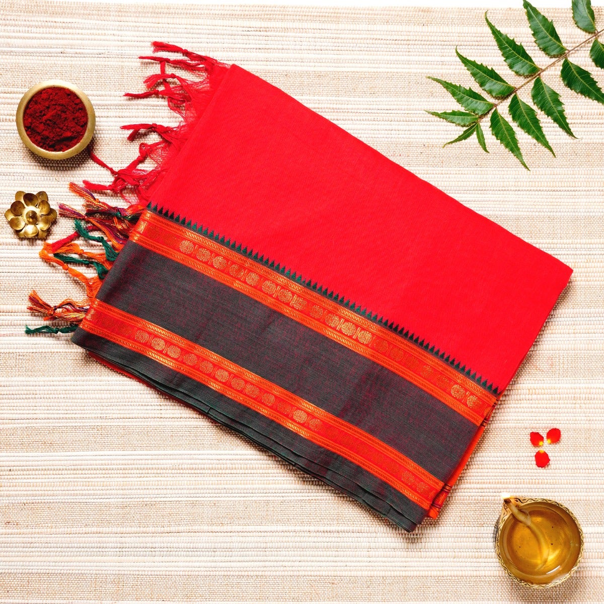  Red, Orange & Grey Cotton Energized Saree