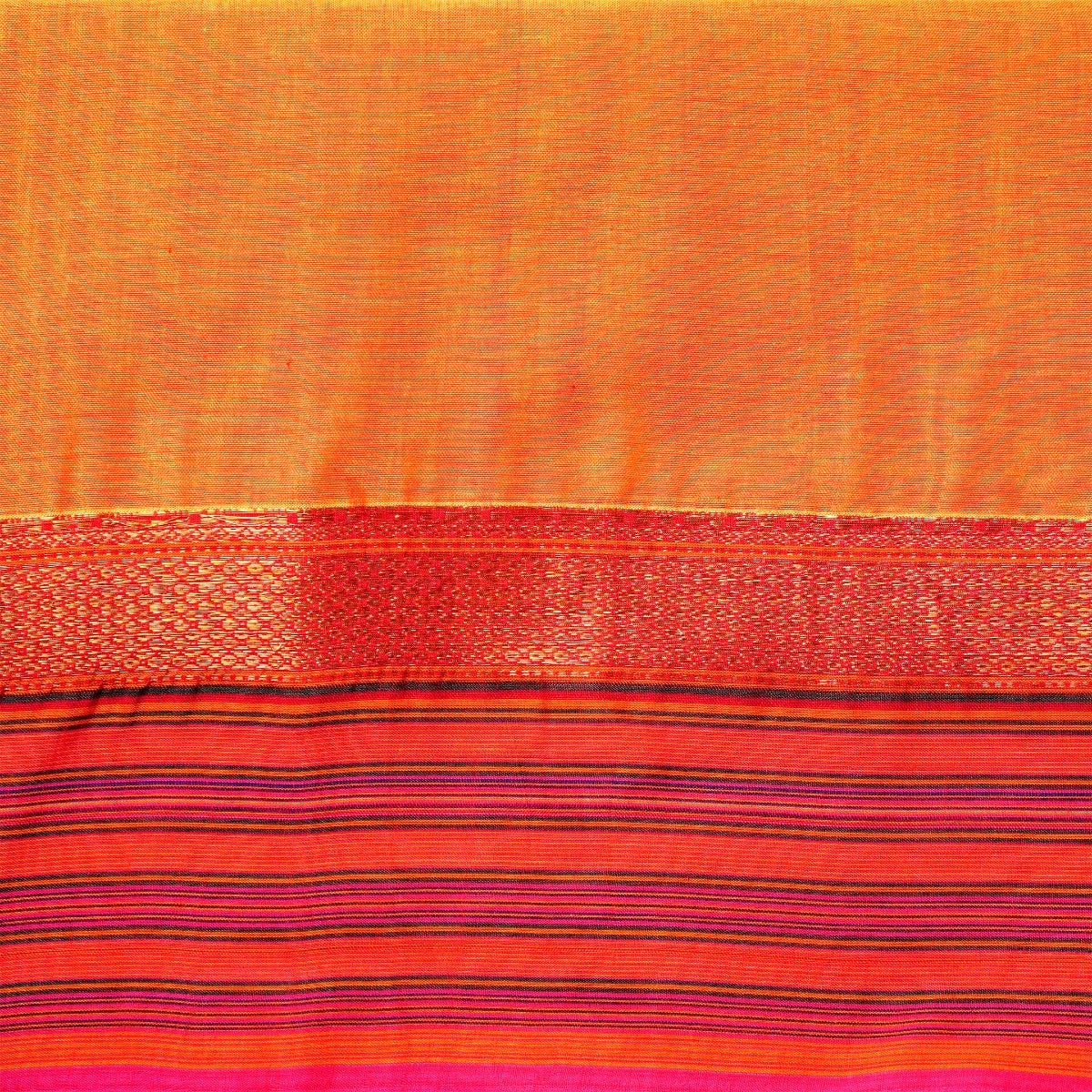 Gold, Pink, Orange & Lime Green Cotton Energized Saree