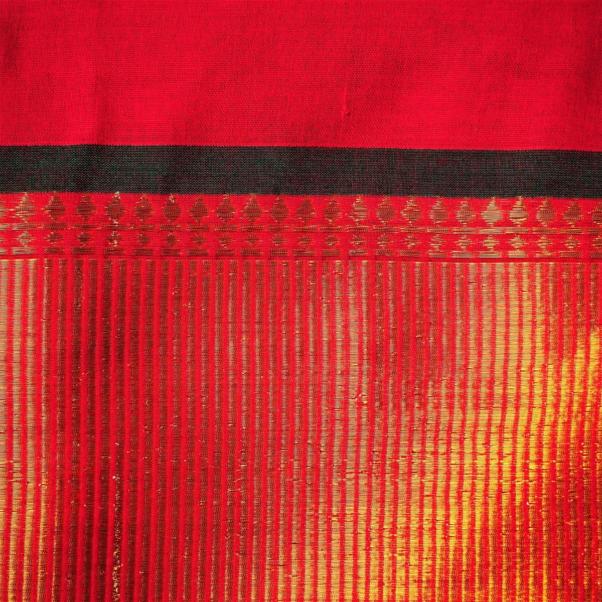 Scarlet Red, Gold & Black Cotton Energized Saree