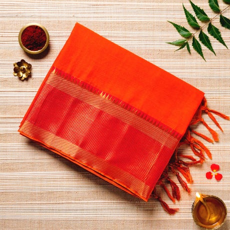 Majestic Orange, Deep Red, & Copper Cotton Energized Saree