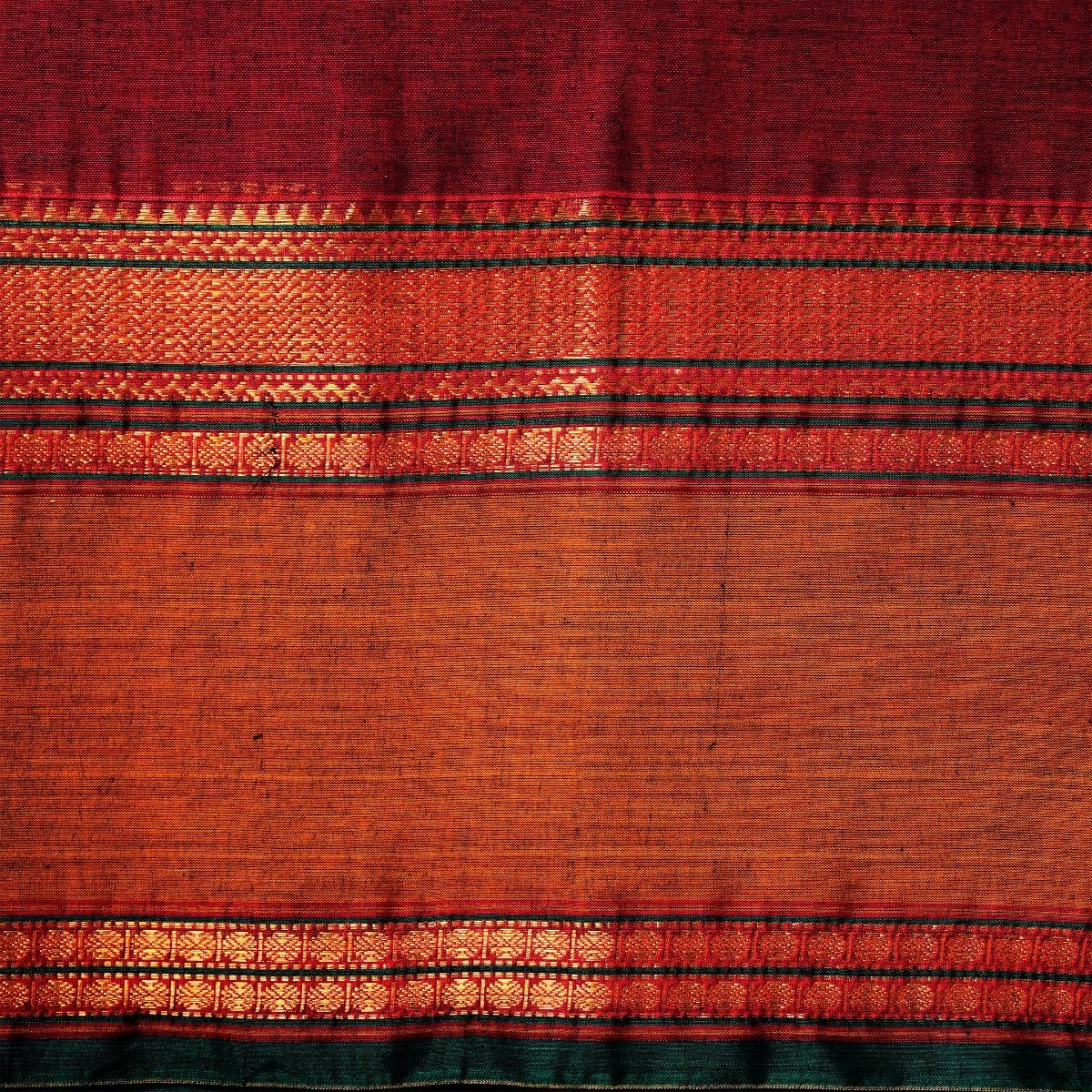 Sangria Red, Gold, & Deep Green Cotton Energized Saree