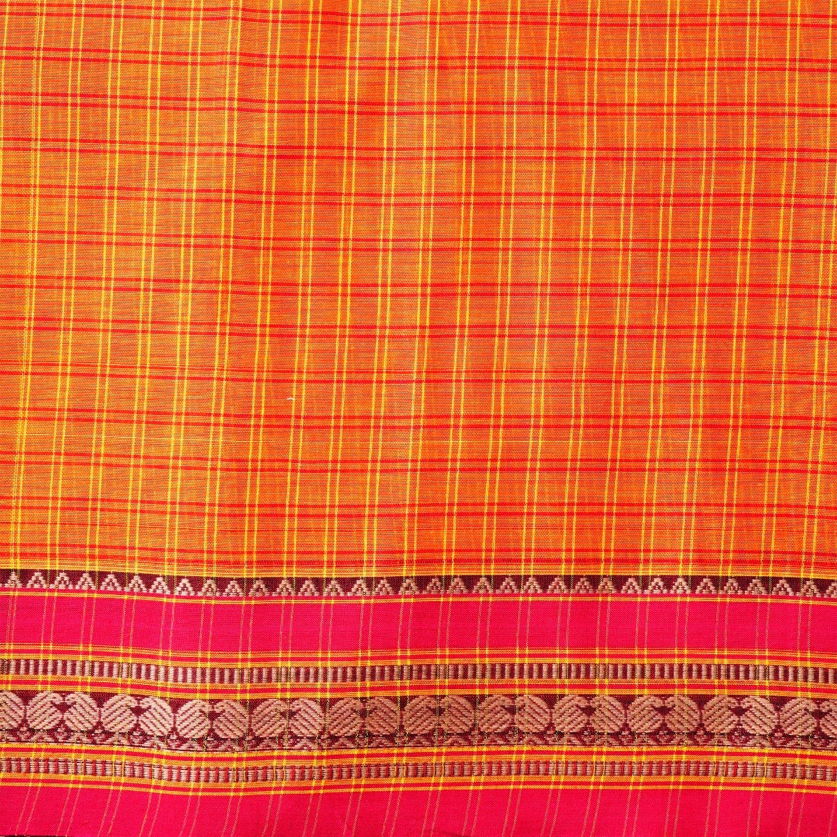 Pumpkin Orange, Yellow, & Red Cotton Energized Saree