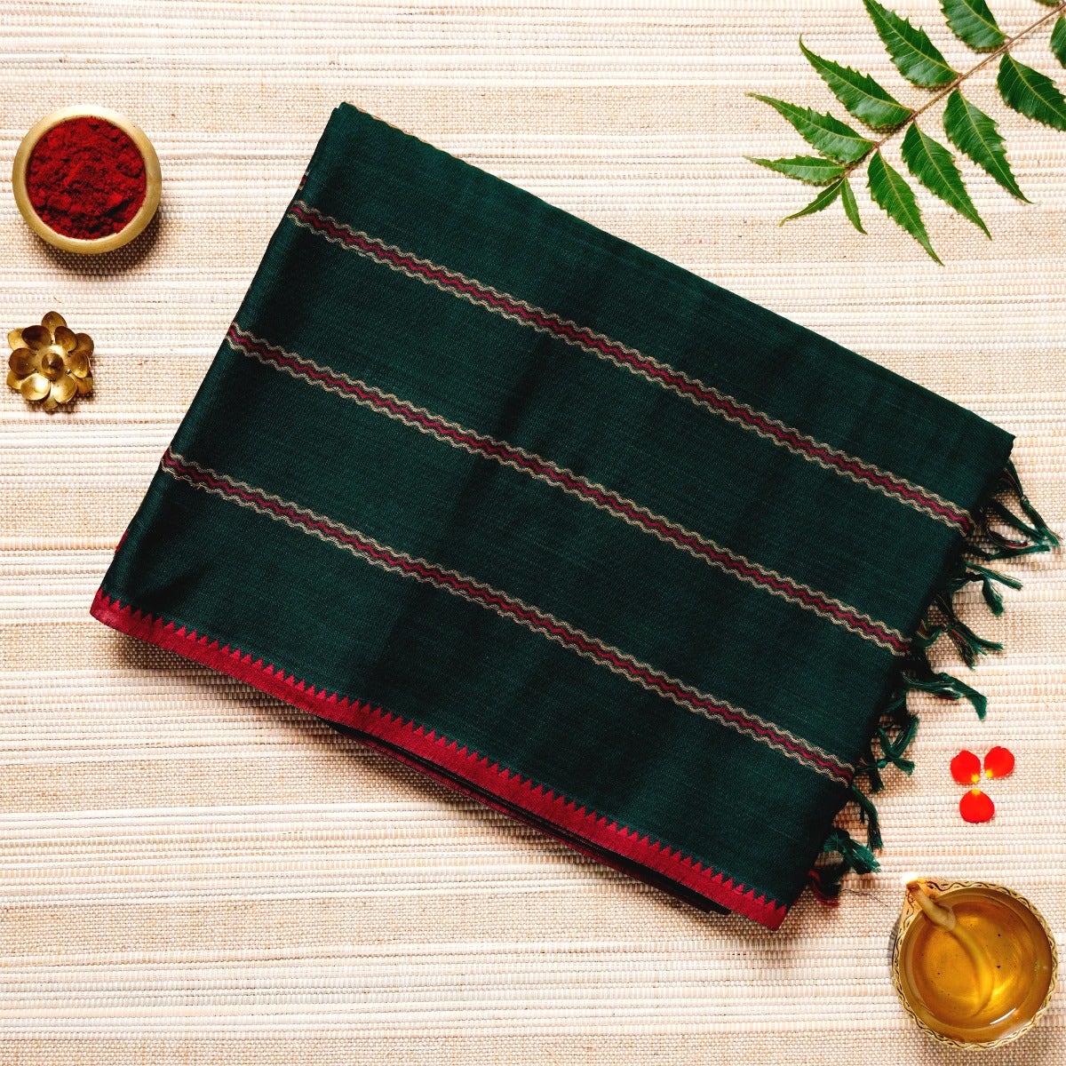 Green, Red & Maroon Cotton Energized Saree