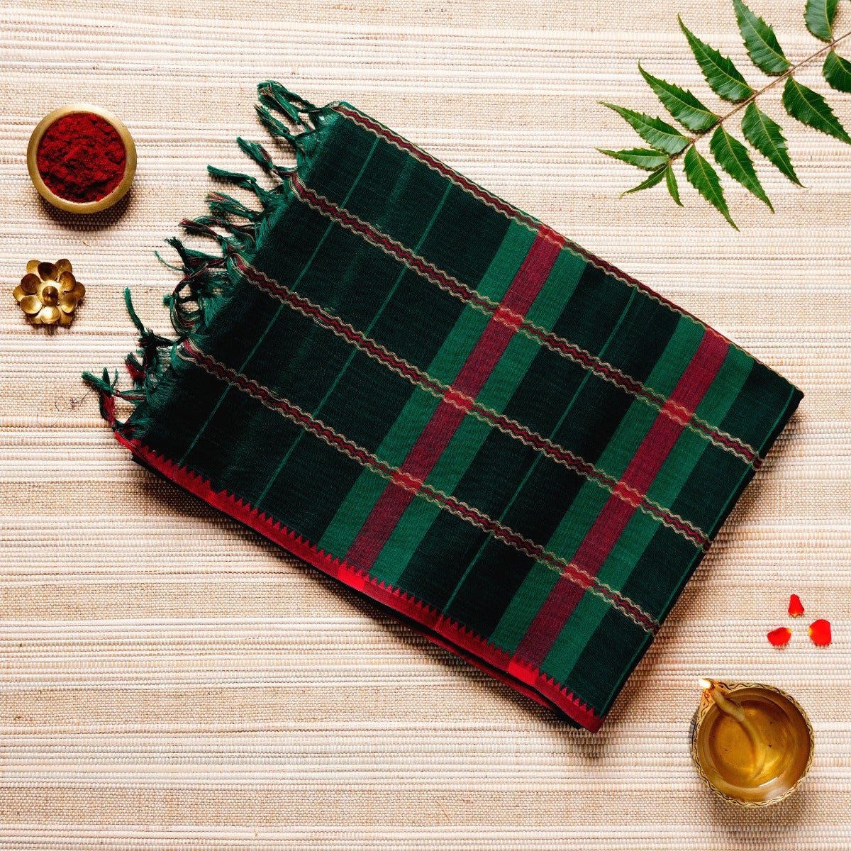 Green, Red & Maroon Cotton Energized Saree