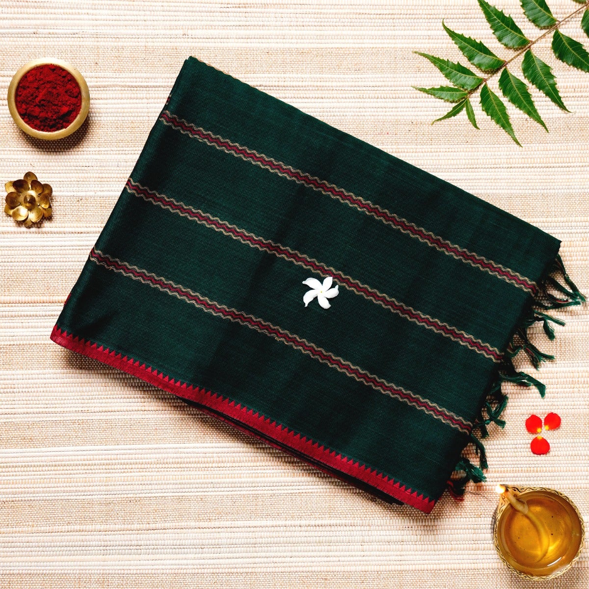 Green, Red & Maroon Cotton Energized Saree