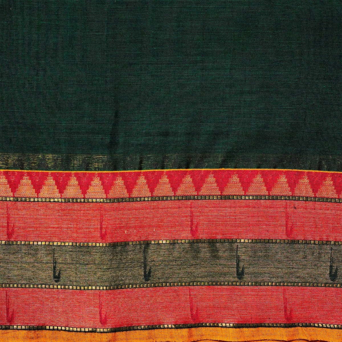  Midnight Green, Red, and Yellow Cotton Energized Saree