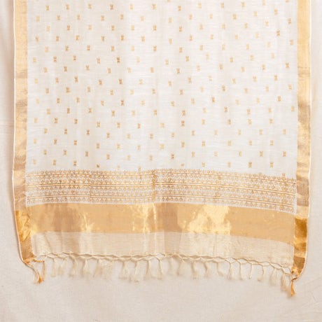 Handwoven Silk Linen Stole with Trishul Block Print