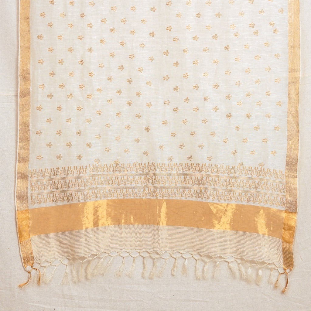 Handwoven Silk Linen Stole with Naga Block Print