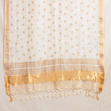 Handwoven Silk Linen Stole with Trishul Block Print Style 4