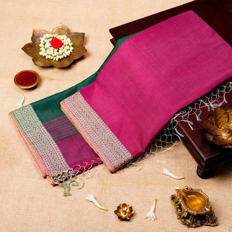 Soft Maroon & Midnight Green Silk Cotton Energized Saree