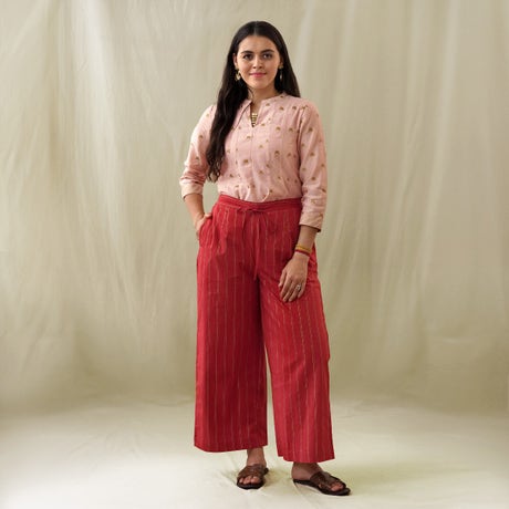 Gold pigment stripe printed pants - straight leg