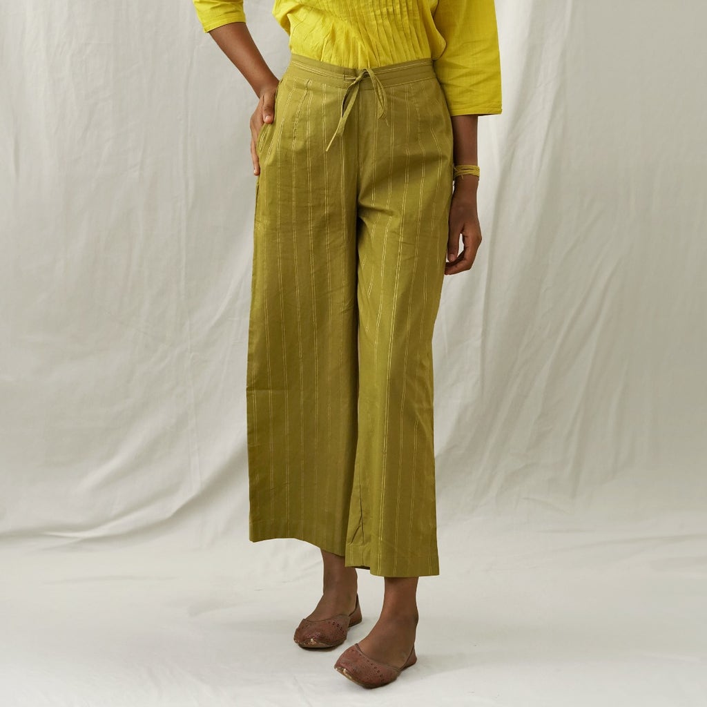 Gold pigment screen printed pants - Cropped length