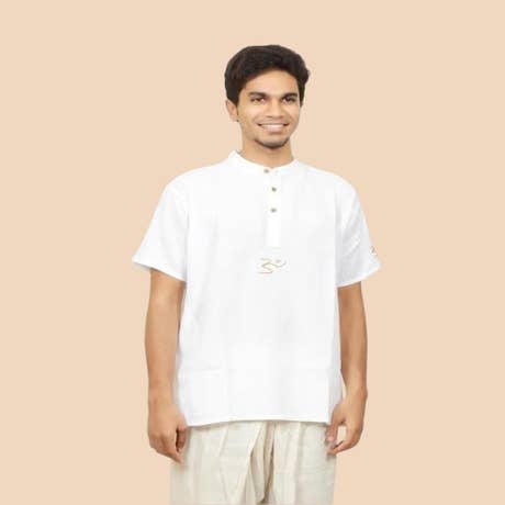 White Aum Organic Cotton Kurta for Men