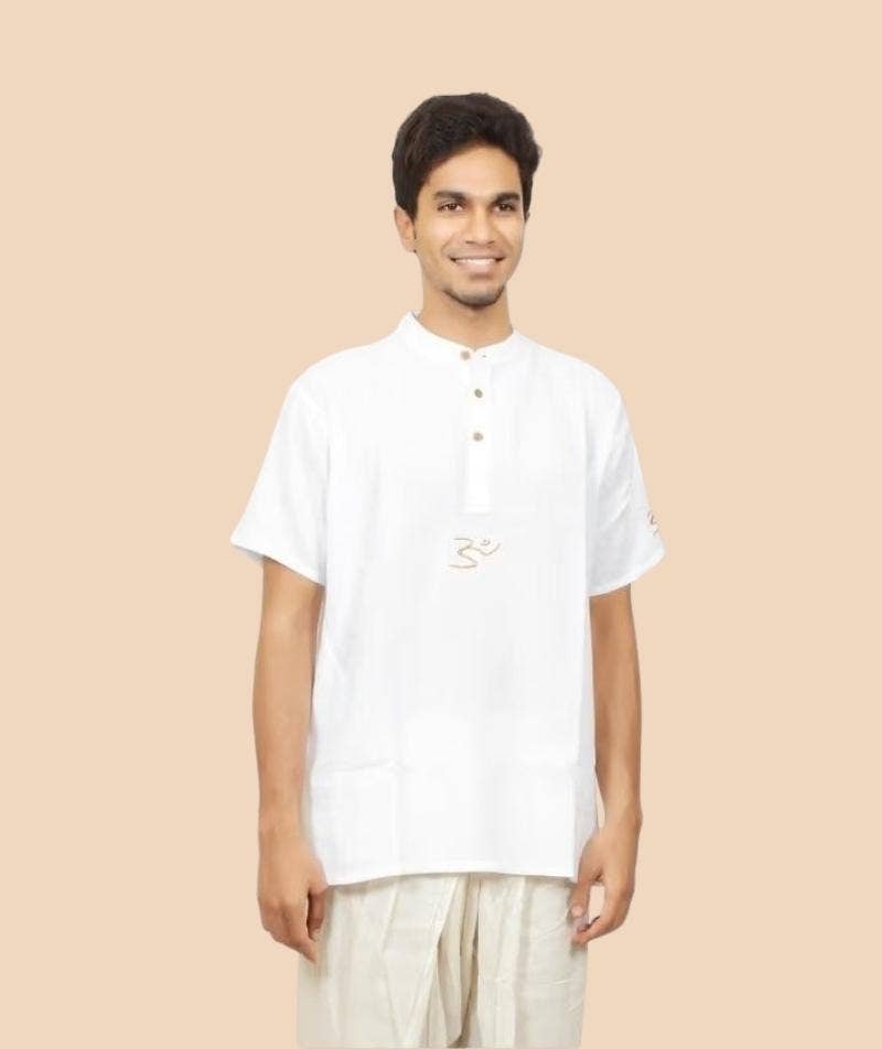 White Aum Organic Cotton Kurta for Men