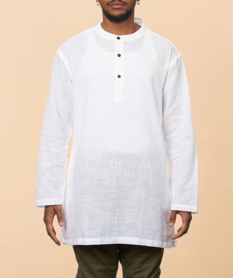 White Cotton Kurta for Men