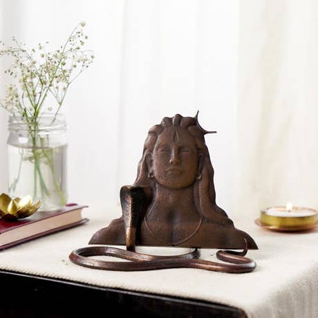 Adiyogi Copper Table Stand with Serpent Holder