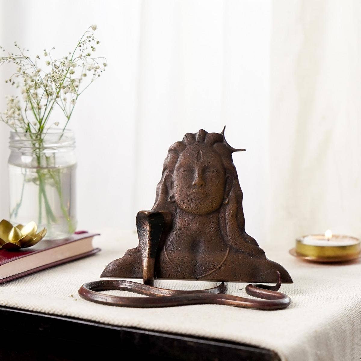 Adiyogi Copper Table Stand with Serpent Holder