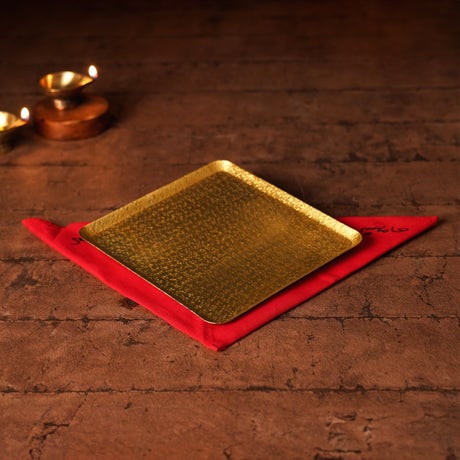 Decorative brass base plate for Devi Gudi. Intricately designed offering plate.