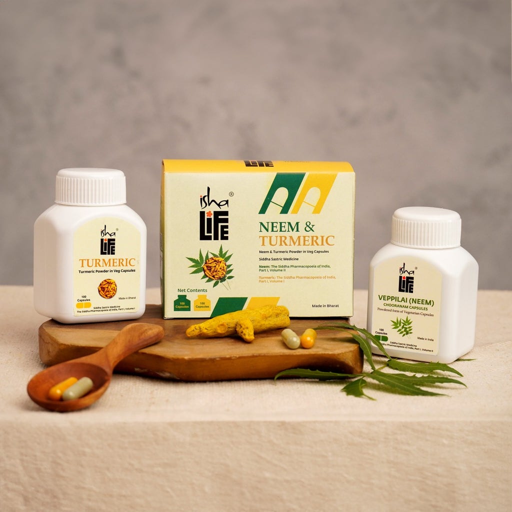 Neem and Turmeric powder in veg capsules. Combo pack. 100 capsules each. For daily detox.